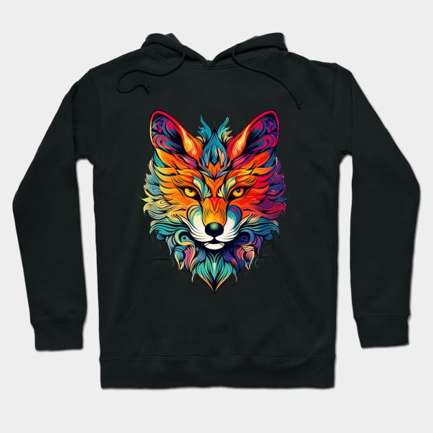 Psychedelic Trippy Fox Face Hoodie by RichieDuprey